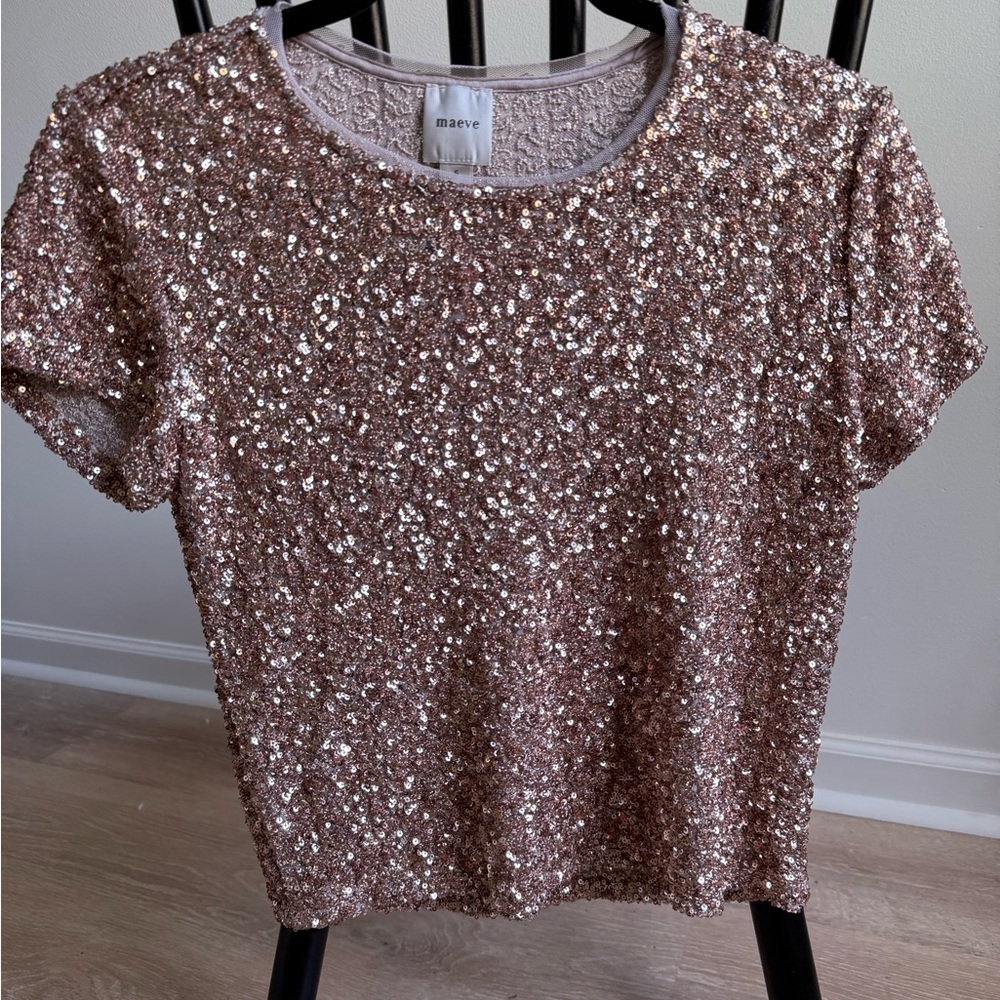 Anthropologie Maeve Top Size S Rose Gold Sequin NWT
